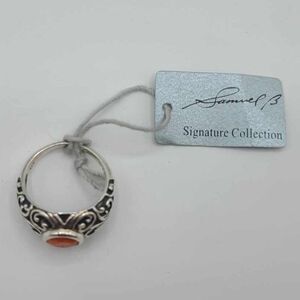 Samuel B Benham Orange Stone Sterling Silver Filigree Ring size 7
